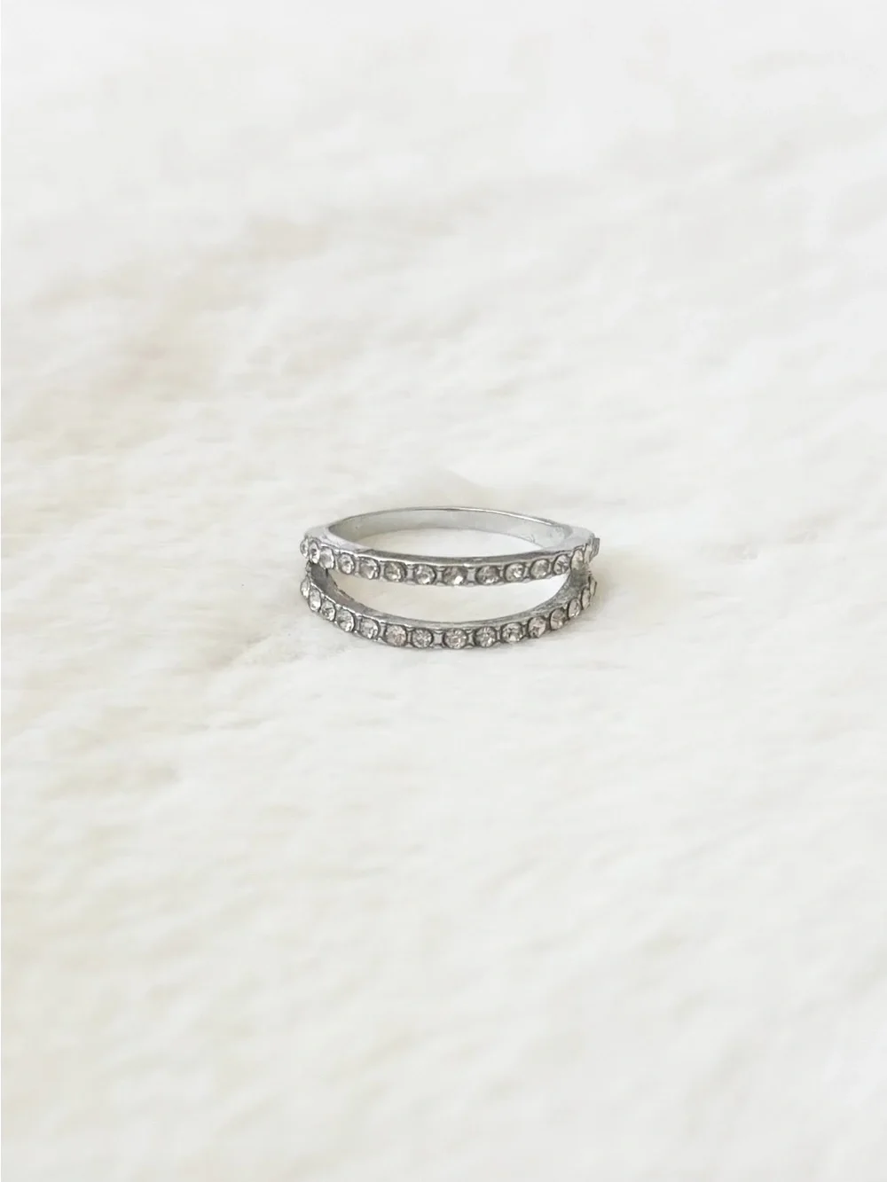5/$15 🩷 MUST BUNDLE Silver Double-Row Crystal Stackable Ring - Women Jewelry